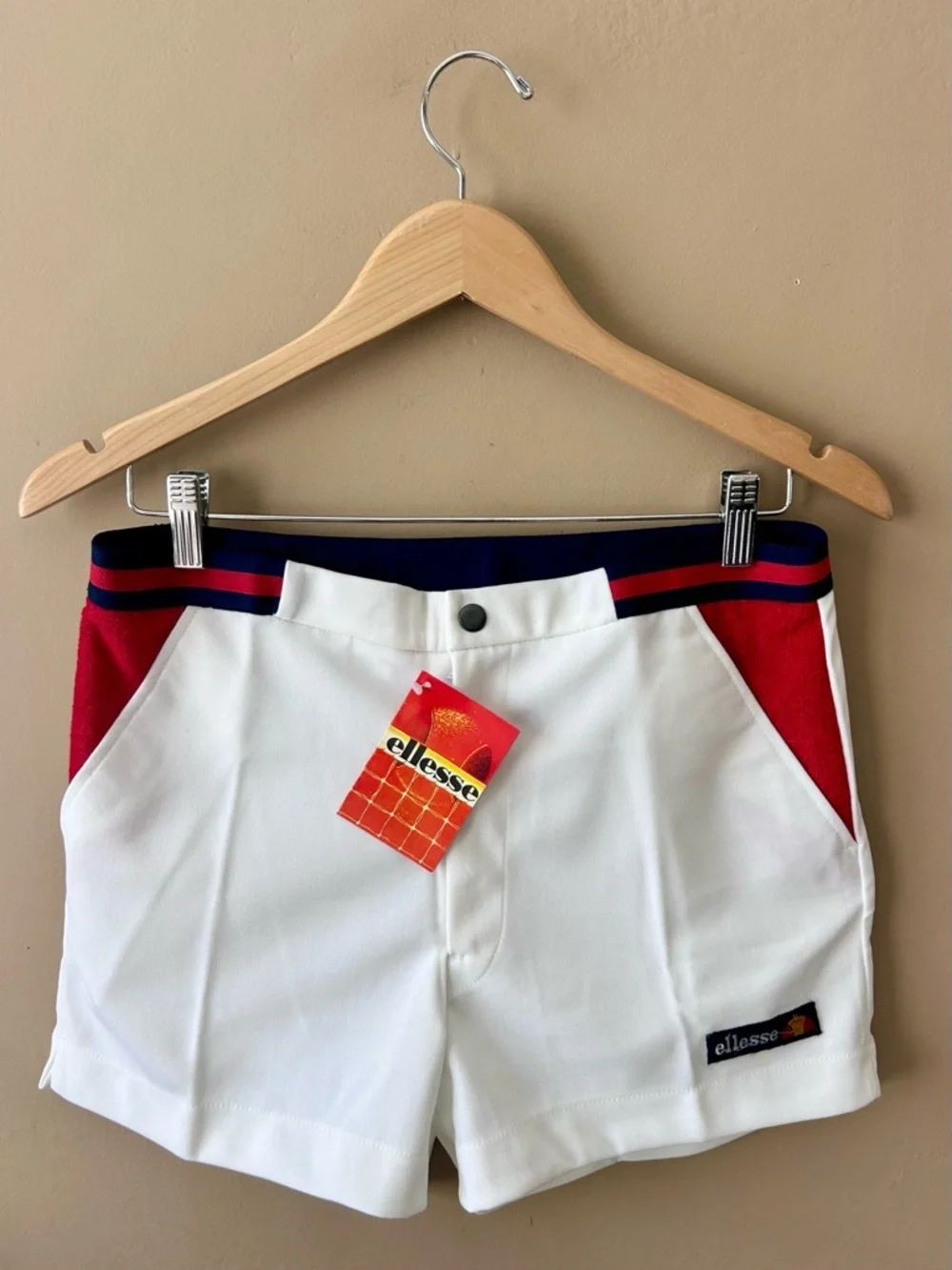 Vintage 70s 80s Ellesse White Tennis Shorts GOAT Terry Size 34 NWT Dead Stock